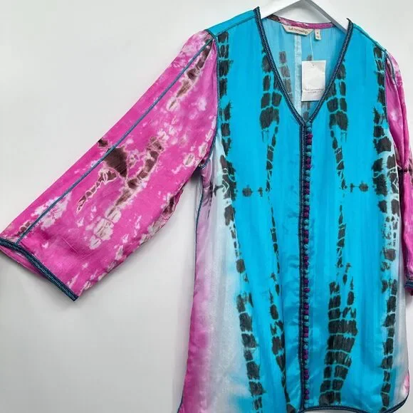 Soft Surroundings Curacao Tunic Top Shirt Medium 100% Silk Tie Dye New NO TANK‎ - Picture 2 of 13